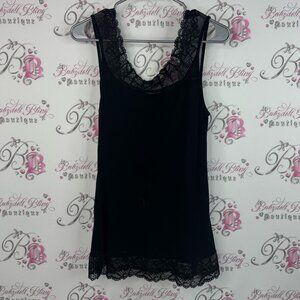 Cream tank top Lacie classic comfy stretchy Black Lace Trim Chemise